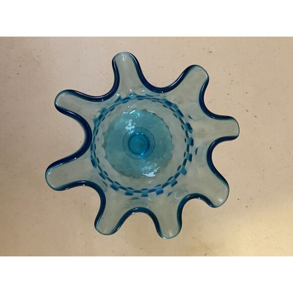 Blue Vintage Ruffled Glass Decorative Candy Dish [Item 478] - Picture 3 of 4